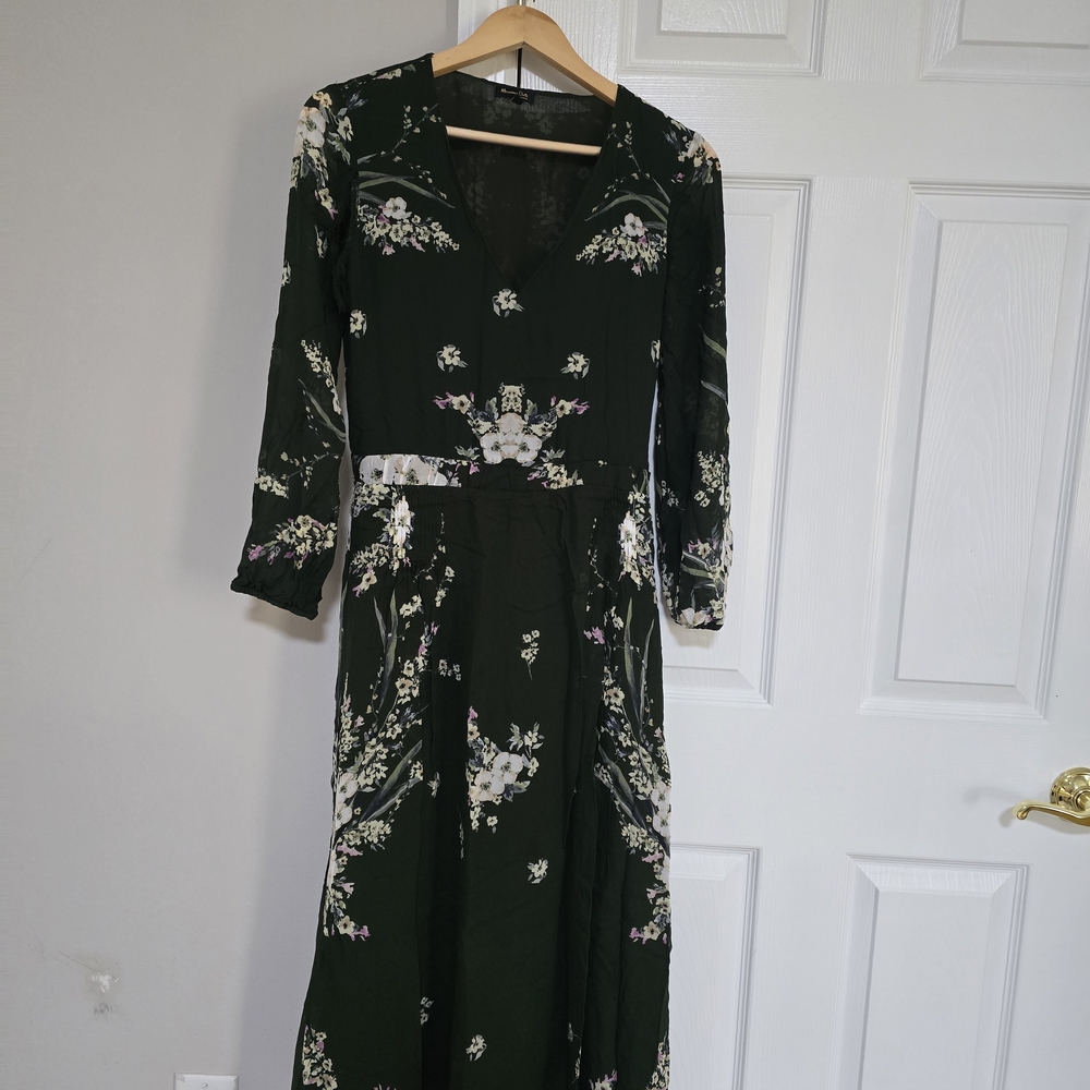 Massimo Dutti Forest Green Floral Long Sleeve Dress - Picture 2 of 15